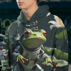 A frog piloting a mini mech suit shaped like a lily pad