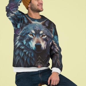 Sacred geometry mandala blending into a wolf silhouette